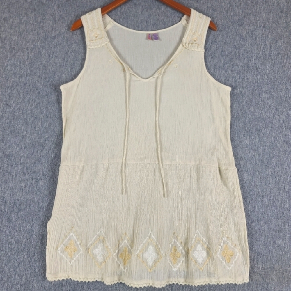 Vtg Bill Blass Gauze Peasant Top Cream Embroidery XL